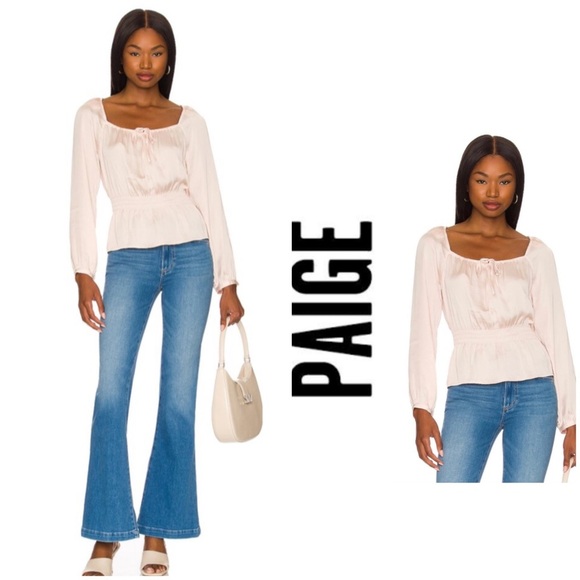 PAIGE | Odalynn Square-Neck Long-Sleeve Peplum Peasant Top Size L - Picture 13 of 13